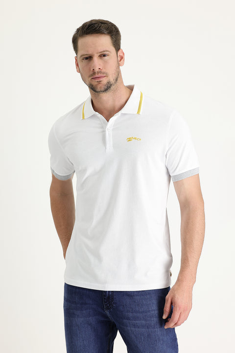 Beyaz Polo Yaka Slim Fit Dar Kesim Pamuklu Tişört