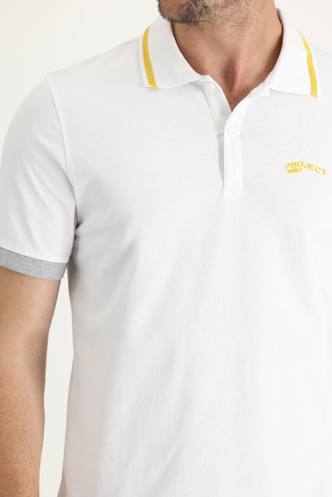 Beyaz Polo Yaka Slim Fit Dar Kesim Pamuklu Tişört