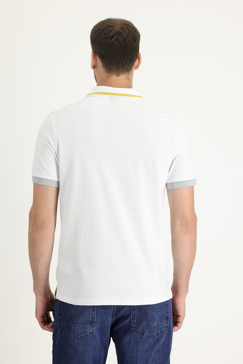 Beyaz Polo Yaka Slim Fit Dar Kesim Pamuklu Tişört