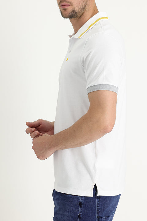 Beyaz Polo Yaka Slim Fit Dar Kesim Pamuklu Tişört