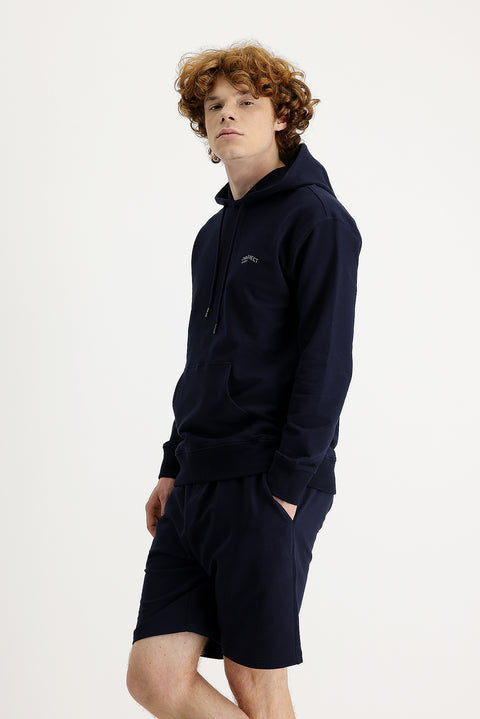 Medium Navy Hooded Printed Cotton Sweatshirt