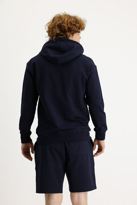 Medium Navy Hooded Printed Cotton Sweatshirt