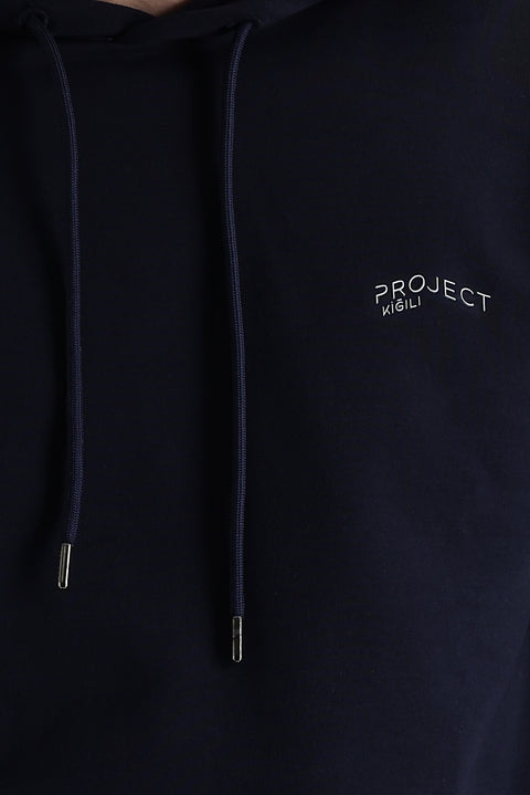 Medium Navy Hooded Printed Cotton Sweatshirt