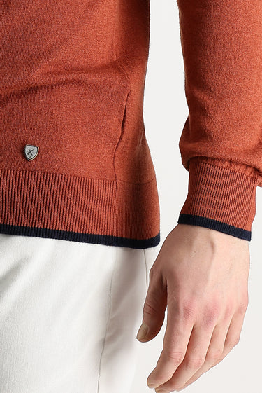 Kiremit Bisiklet Yaka Slim Fit Dar Kesim Pamuklu Keten Triko Kazak