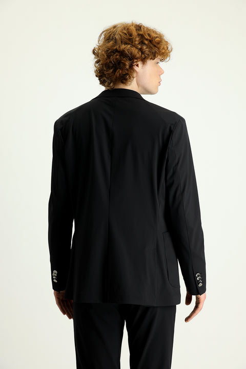Siyah Techno-Line 7 Drop Slim Fit Dar Kesim Örme Spor Ceket