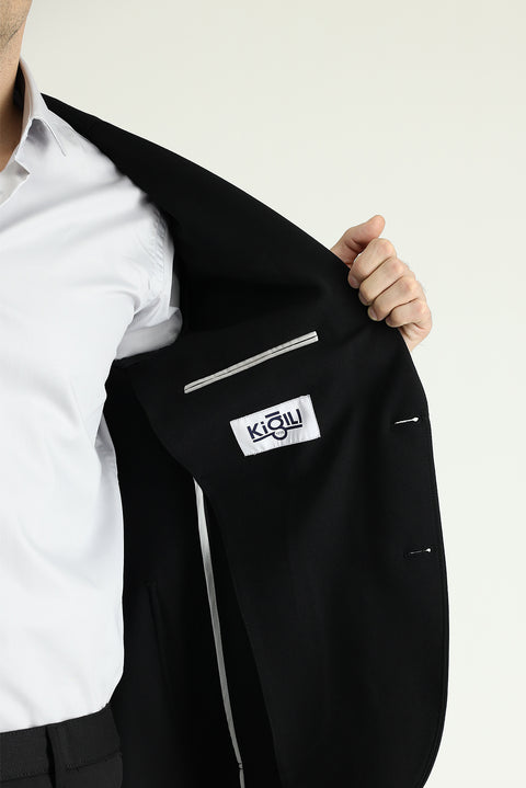 Siyah 7 Drop Super Slim Fit Eksra Dar Kesim Spor Örme Ceket