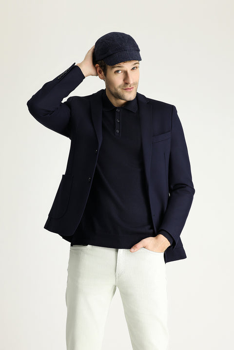 Koyu Lacivert 7 Drop Super Slim Fit Eksra Dar Kesim Fit Spor Örme Ceket