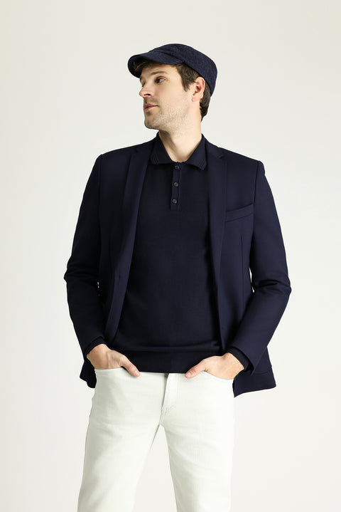 Koyu Lacivert 7 Drop Super Slim Fit Eksra Dar Kesim Fit Spor Örme Ceket