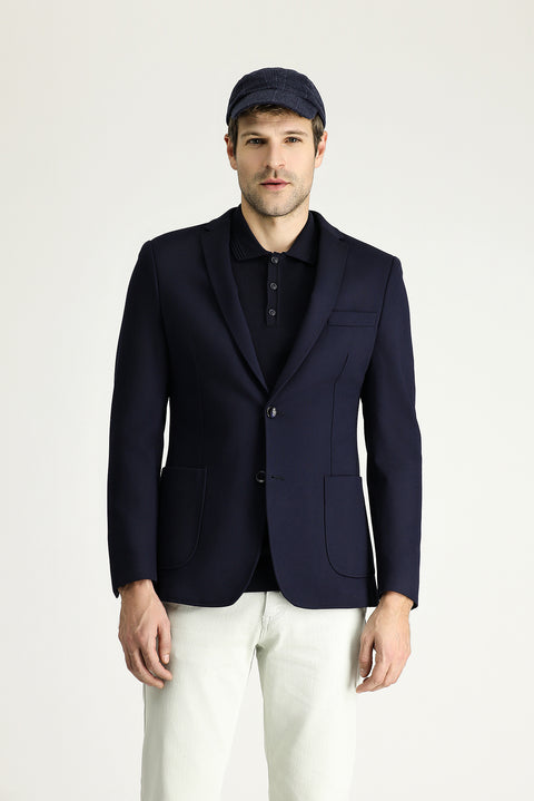Koyu Lacivert 7 Drop Super Slim Fit Eksra Dar Kesim Fit Spor Örme Ceket