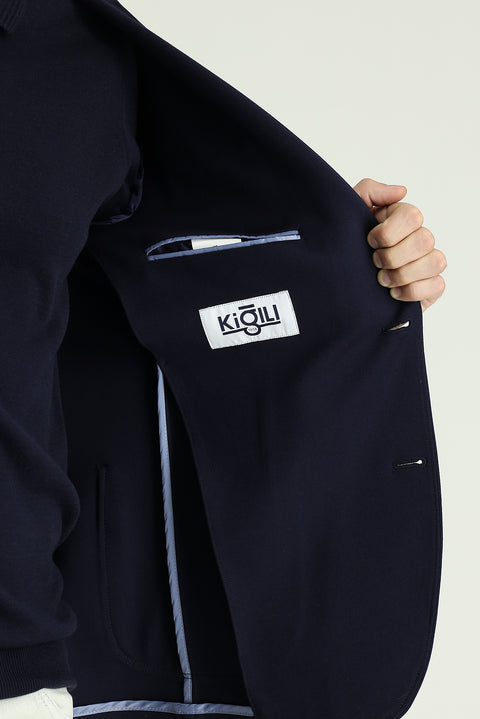 Koyu Lacivert 7 Drop Super Slim Fit Eksra Dar Kesim Fit Spor Örme Ceket