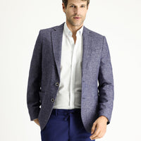 Açık Lacivert 7 Drop Slim Fit Dar Kesim Desenli Spor Keten Karışımlı Ceket