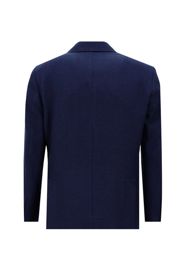 Açık Lacivert Slim Fit Dar Kesim Spor Keten Karışımlı Yünlü Ceket