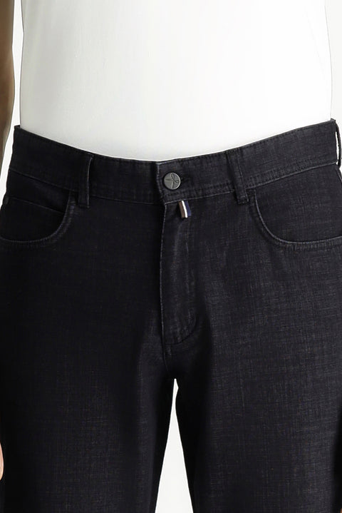 Siyah Slim Fit Dar Kesim Denim Look Likralı Pantolon