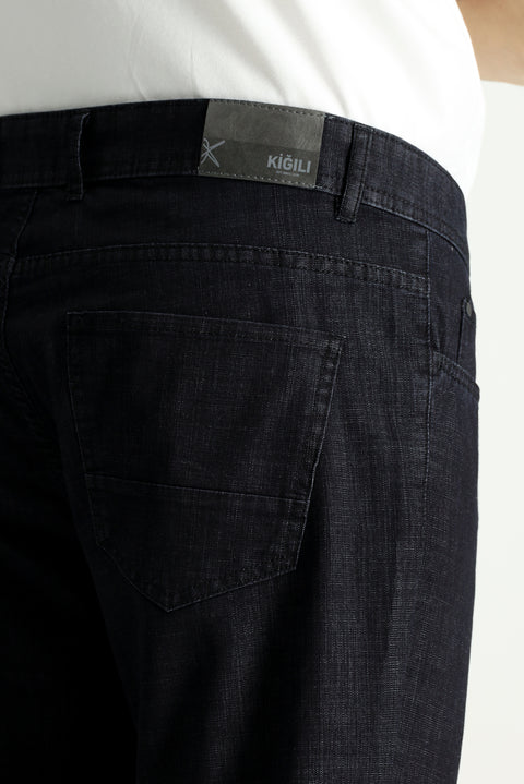 Siyah Slim Fit Dar Kesim Denim Look Likralı Pantolon