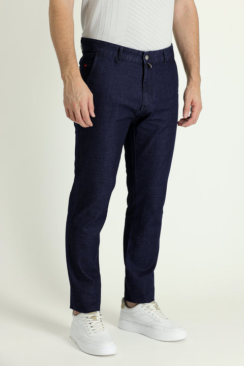 Orta Lacivert Regular Fit Standart Kesim Likralı Denim Look Pantolon