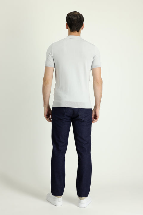 Orta Lacivert Regular Fit Standart Kesim Likralı Denim Look Pantolon