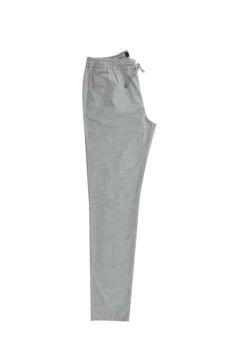 Orta Füme Slim Fit Dar Kesim Beli Lastikli İpli Desenli Likralı Pantolon