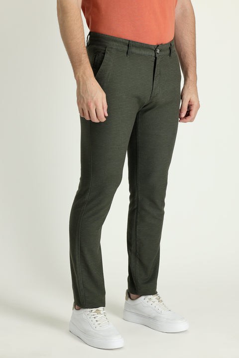 Orta Haki Slim Fit Dar Kesim Desenli Likralı Kanvas / Chino Pantolon