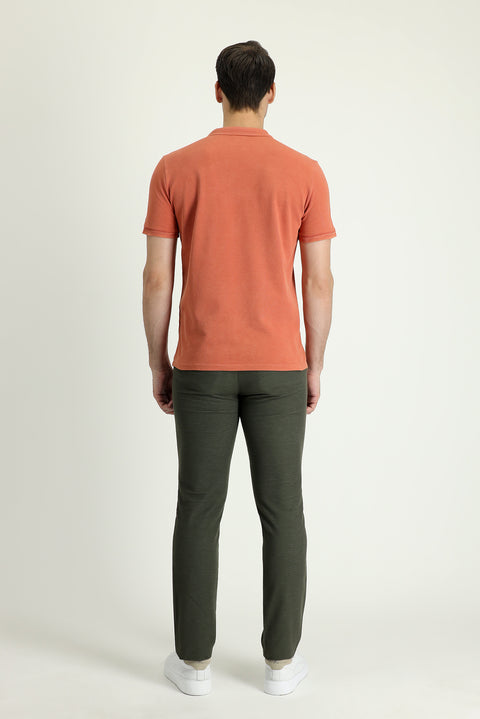 Orta Haki Slim Fit Dar Kesim Desenli Likralı Kanvas / Chino Pantolon