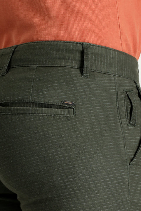 Orta Haki Slim Fit Dar Kesim Desenli Likralı Kanvas / Chino Pantolon