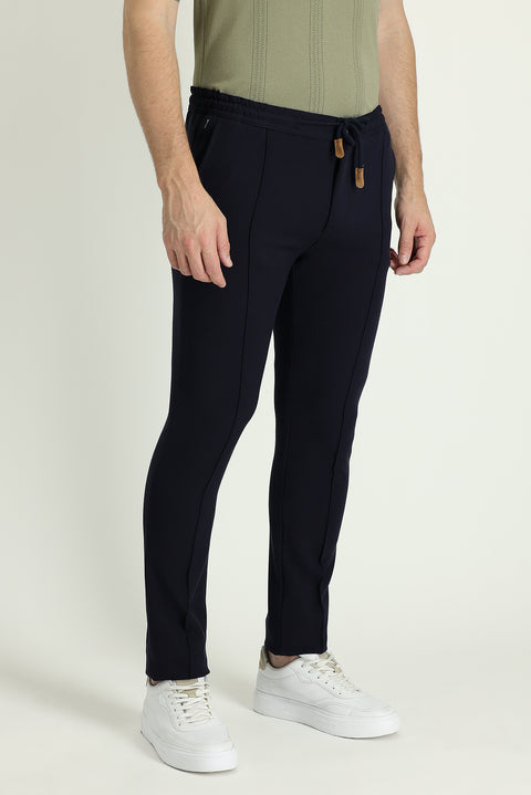 Koyu Lacivert Slim Fit Dar Kesim Beli Lastikli İpli Likralı Pantolon