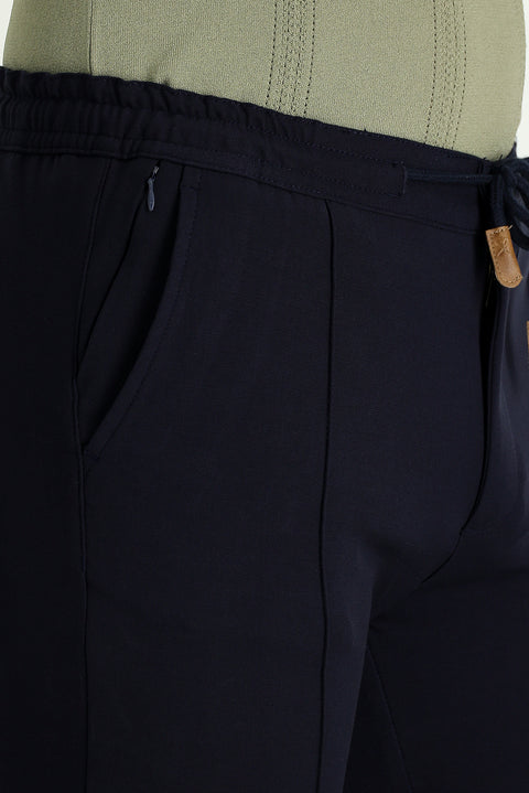 Koyu Lacivert Slim Fit Dar Kesim Beli Lastikli İpli Likralı Pantolon