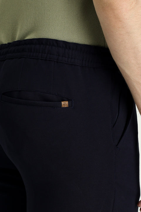 Koyu Lacivert Slim Fit Dar Kesim Beli Lastikli İpli Likralı Pantolon