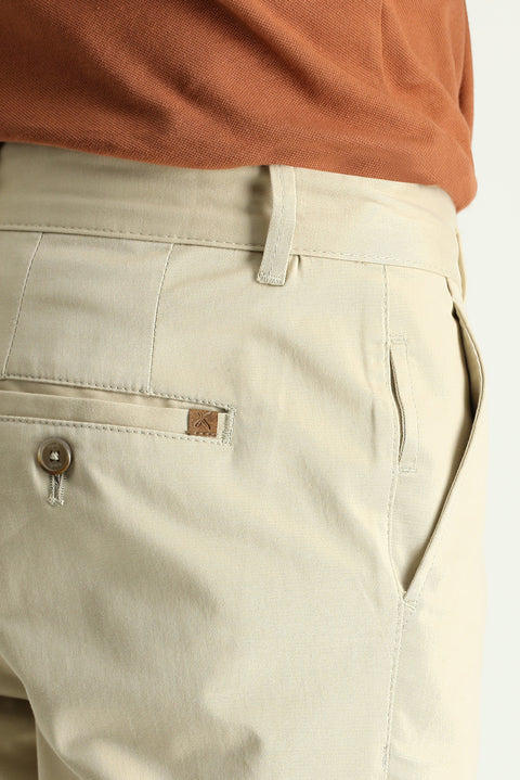 Light Beige Slim Fit Skinny Stretch Canvas / Chino Trousers