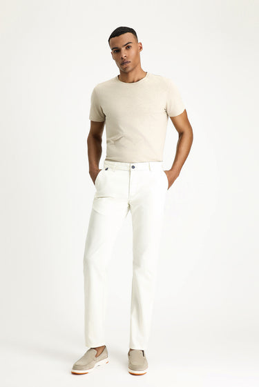 Beyaz Slim Fit Dar Kesim Likralı Kanvas / Chino Pantolon