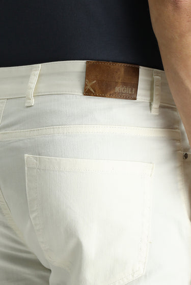 Beyaz Slim Fit Dar Kesim Likralı Kanvas / Chino Pantolon