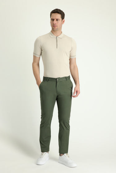 Orman Yeşili Regular Fit Likralı Kanvas / Chino Pantolon