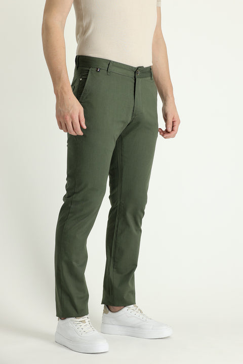 Orman Yeşili Regular Fit Standart Kesim Likralı Kanvas / Chino Pantolon