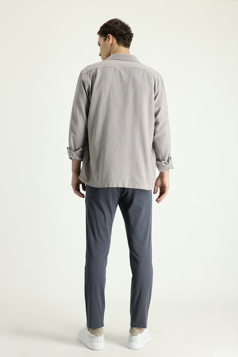 Orta Gri Slim Fit Dar Kesim Likralı Saten Kanvas / Chino Pantolon