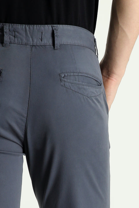 Orta Gri Slim Fit Dar Kesim Likralı Saten Kanvas / Chino Pantolon