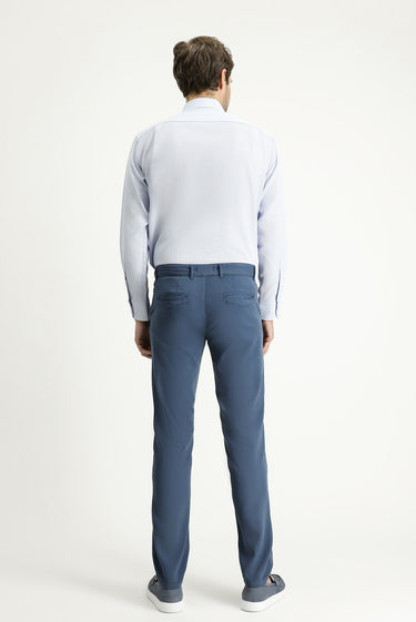 Havacı Mavi Slim Fit Dar Kesim Likralı Saten Kanvas / Chino Pantolon