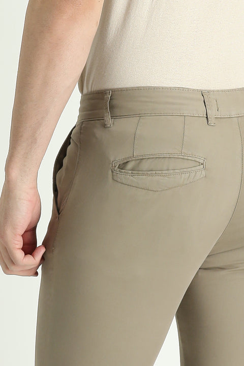 Açık Vizon Slim Fit Dar Kesim Likralı Saten Kanvas / Chino Pantolon