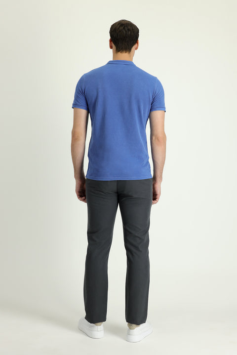 Mid-Smoke Regular Fit Standard Cut Buckled Cotton Canvas / Chino Trousers
