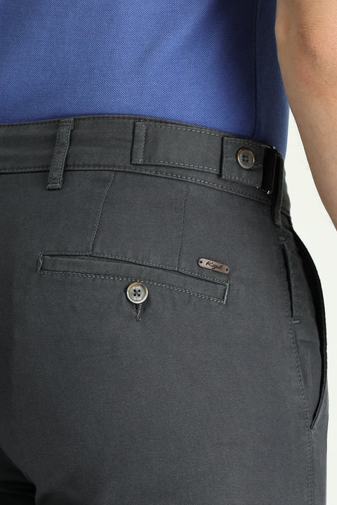 Mid-Smoke Regular Fit Standard Cut Buckled Cotton Canvas / Chino Trousers