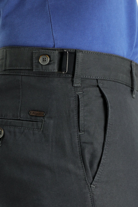 Mid-Smoke Regular Fit Standard Cut Buckled Cotton Canvas / Chino Trousers