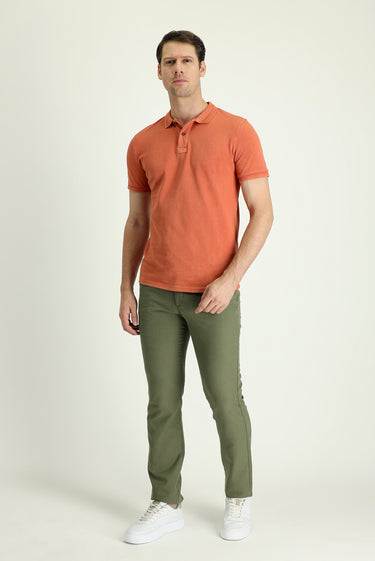Orta Haki Regular Fit Tokalı Pamuklu Kanvas / Chino Pantolon