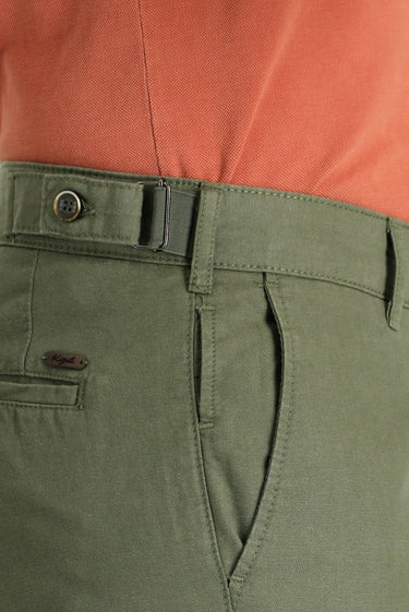 Orta Haki Regular Fit Tokalı Pamuklu Kanvas / Chino Pantolon