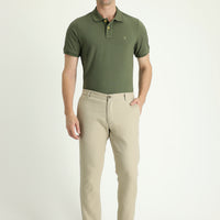 Orta Bej Regular Fit Standart Kesim Beli Lastikli Pamuklu Keten Karışımlı Kanvas / Chino Pantolon