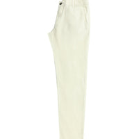 White Slim Fit Narrow Cut Elastic Waist Cotton Linen Blend Canvas / Chino Trousers