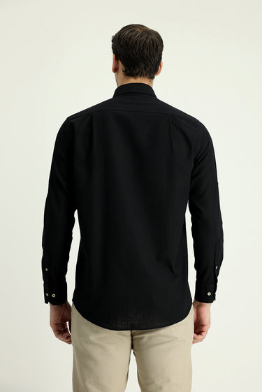 Siyah Uzun Kol Regular Fit Pamuk Spor Gömlek
