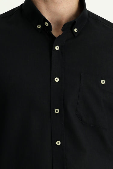 Siyah Uzun Kol Regular Fit Pamuk Spor Gömlek