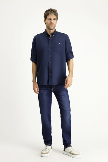 Orta Lacivert Uzun Kol Regular Fit Pamuk Spor Gömlek