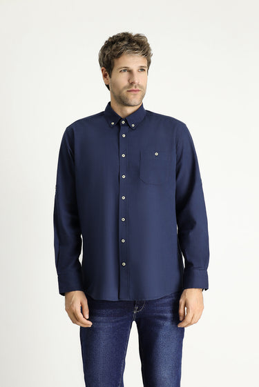 Orta Lacivert Uzun Kol Regular Fit Pamuk Spor Gömlek