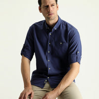 Indigo Long Sleeve Regular Fit Cotton Sports Shirt