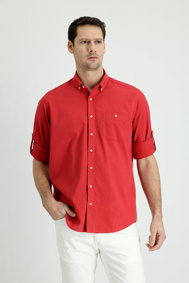 Bayrak Kırmızı Uzun Kol Regular Fit Pamuk Spor Gömlek