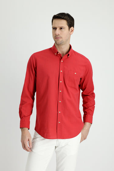 Bayrak Kırmızı Uzun Kol Regular Fit Pamuk Spor Gömlek
